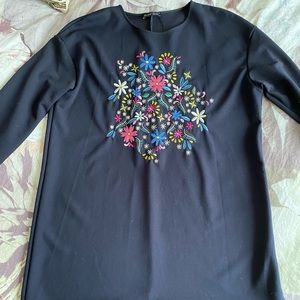 Zara Floral Embroidered Navy above the knee Dress